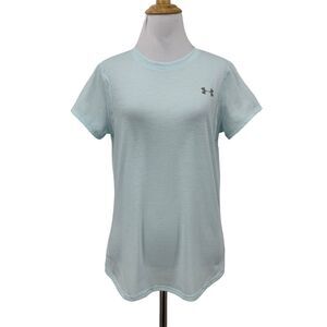 Under Armour Streaker Tee Shirt Womens M Medium Sky Blue Fitted Heatgear Stretch